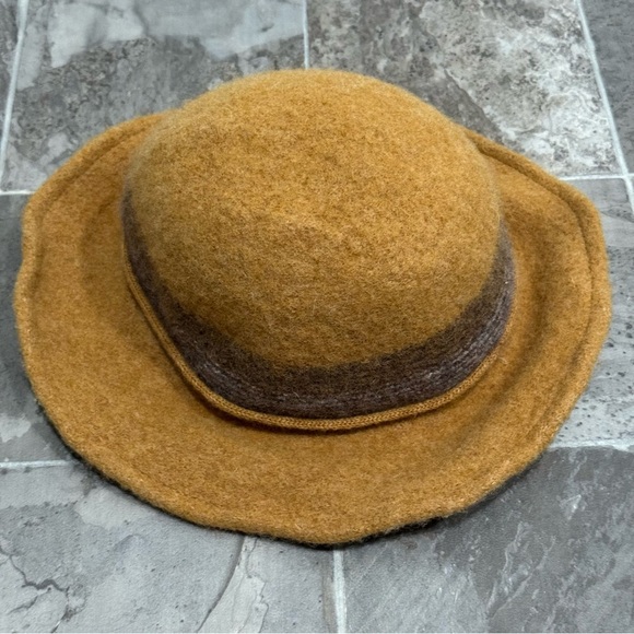 Wool Bucket Fedora Hat Stripe Detailed Wired Short Brim OSFM - Picture 6 of 8